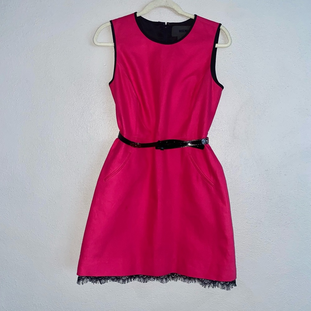 Miss Wu Dress Size 6 Pink Black Lace Mini Sleeveless Barbiecore Sexy Cocktail